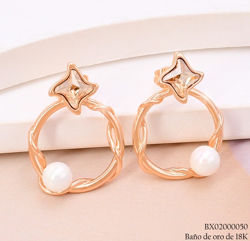 [BX02000050] ARETES BAÑO DE ORO 18K. XUPING CIRCULO C/ESTRELLA-PERLA JEZZ-3821(X)