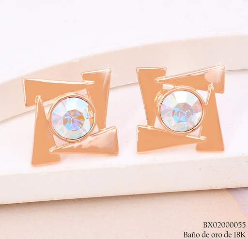 [BX02000055] ARETES BAÑO DE ORO 18K. XUPING CUADRO IRREG.CENTRO RD.TORNASOL JESM-S927 (X)