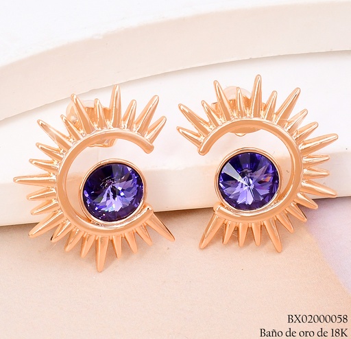 [BX02000058] ARETES BAÑO DE ORO 18K. XUPING MEDIO SOL C/ZIRC.RD.MORADA (X)