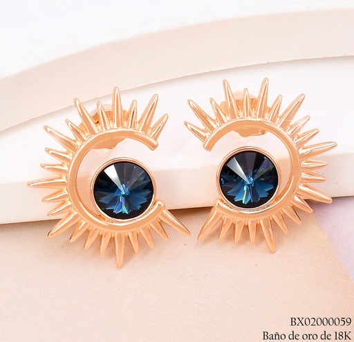 [BX02000059] ARETES BAÑO DE ORO 18K. XUPING MEDIO SOL C/ZIRC.RD.AZUL (X)
