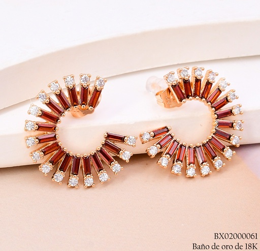 [BX02000061] ARETES BAÑO DE ORO 18K. XUPING CZIRC.RECTAN.ROJAS (X)