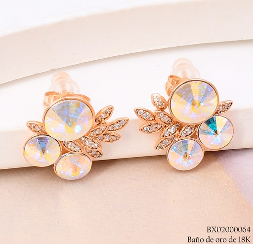 [BX02000064] ARETES BAÑO DE ORO 18K. XUPING 3 RD.ZIRC AZUL HOJITAS ZEYX-1153