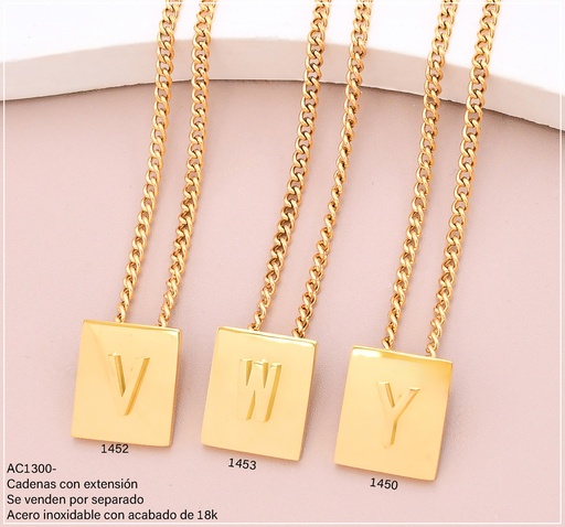 [AC13001453] CADENA ACERO INOX. ACABADO 18K. C/ PLACA INICIAL "W" P25070030023