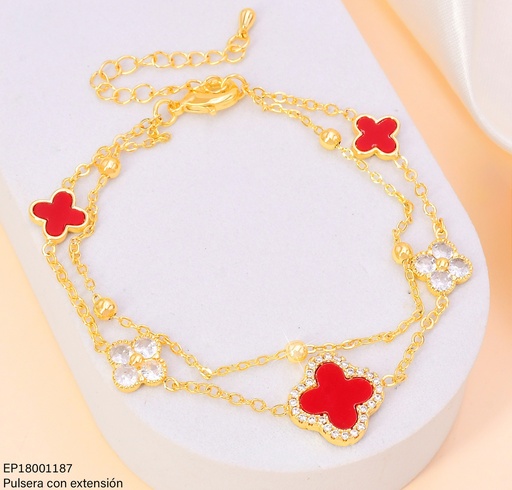 [EP18001187] PULSERA VAN CLEEF (5) DOBLE ZIRC/ROJO-PELOTITAS BE688-9