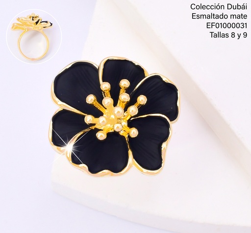 [EF01000031] ANILLO FLOR GR.NEGRA/DORADO FD25657