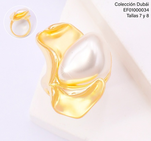 [EF01000034] ANILLO PERLA CULTIVADA EN PETALOS DORADOS FD25459