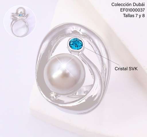 [EF01000037] ANILLO PLAT.CROQUI OV.CENTRO PERLA/ZIRC.🔵 FD25664