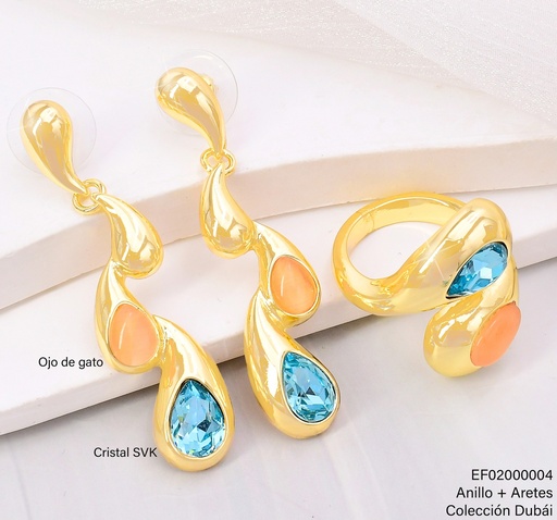 [EF02000004] ARETES 4 FOTAS VERT.CELESTE/AMBAR C/ANILLO FD25467