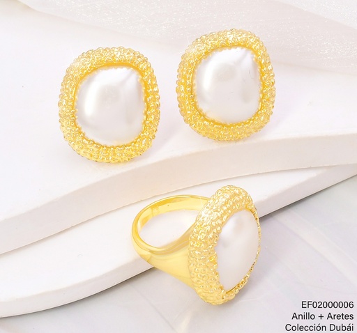 [EF02000006] ARETES RECTAN. PERLA BORDE PUNTEADO C/ANILLO FD25478