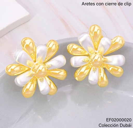 [EF02000020] ARETES FLOR ABIERTA DOR/BLANCO FD25569