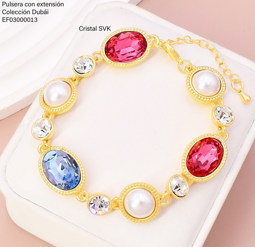 [EF03000013] PULSERA DOR. OV. ZIRC. CELESTE/ROSA/PERLA FD25504