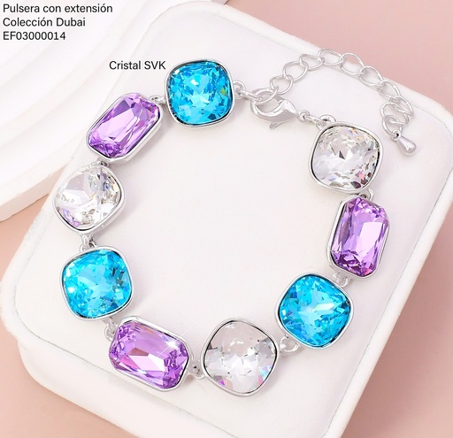 [EF03000014] PULSERA PLAT. CUADROS ZIRC. LILA/CELESTE FD25521