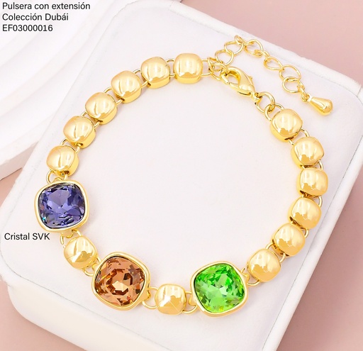 [EF03000016] PULSERA DOR. CUADRO AMBAR/VERDE/LILA FD25535