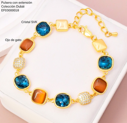 [EF03000018] PULSERA DOR. RD/CUADRO AZUL/AMBAR ZIRC. FD25537