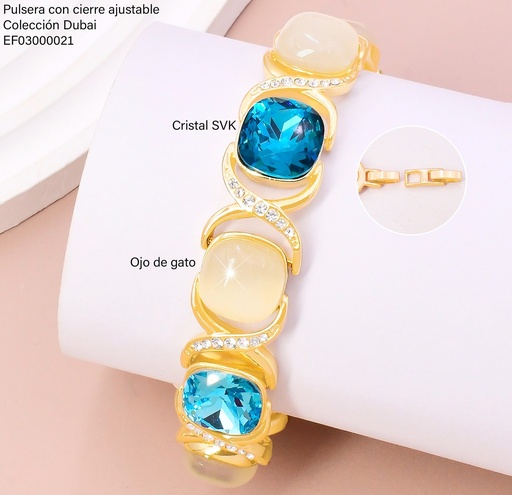 [EF03000021] PULSERA DOR. CUADROS BLANCO/CELESTE/AZUL FD25671