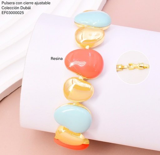 [EF03000025] PULSERA OV.RESINA CORAL/CELESTE/DOR. T115348H