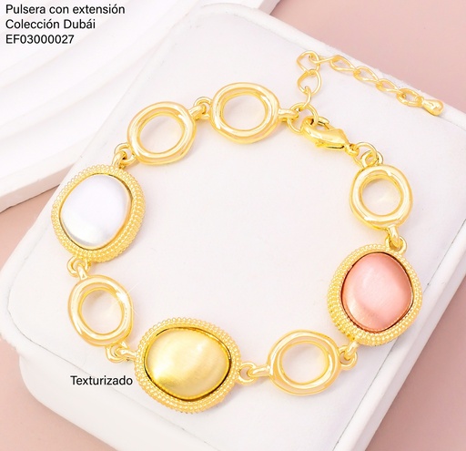 [EF03000027] PULSERA ESLABONES CIRCULARES 3 CABUJONES COL.T707028H