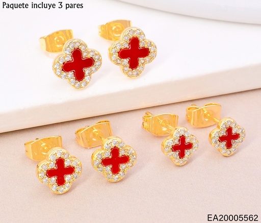[EA20005562] PAQ.3 PARES ARETES VAN CLEEF ROJO BORDE ZIRC.SE1061-9