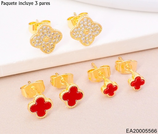 [EA20005566] PAQ.3 PARES ARETES VAN CLEEF 2 ROJOS/1 ZIRC.SE1068-9