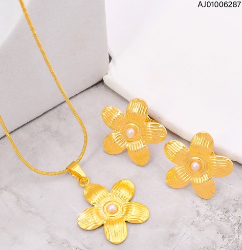 [AJ01006287] SET FLOR PETALOS RAYADOS C/PERLA SA1425-270 (IN11)