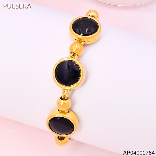 [AP04001784] PULSERA DOR COLA DE RATON PIEDRA RD. NEGRA BA2323-45 (IN11)