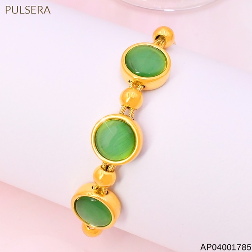 [AP04001785] PULSERA DOR COLA DE RATON PIEDRA RD. VERDE  BA2324-45  (IN11)