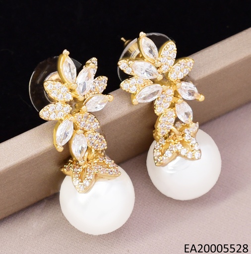 [EA20005528] ARETES DORADOS HOJA ZIRC. PERLA COLG. EE4815-6 18K (IN11)