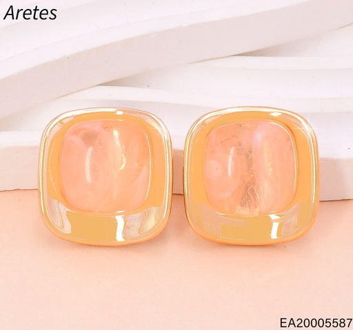 [EA20005587] ARETES DOR CUADRO PIEDRA SALMON EE5112-412 (IN11)
