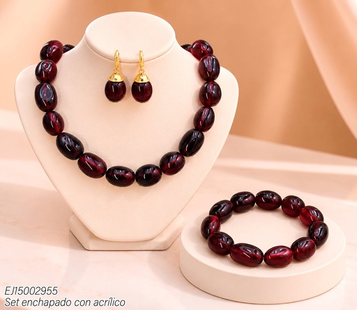 [EJ15002955] SET OVALO ROJO VINO C/PULSERA SE1444-415 (IN11)