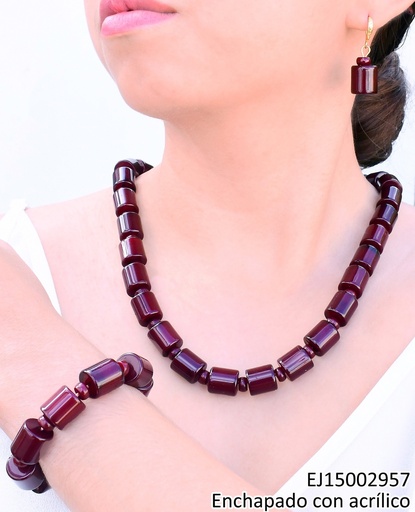 [EJ15002957] SET CILINDROS/PELOTITAS  ROJO VINO C/PULSERA SE1446-415 (IN11)