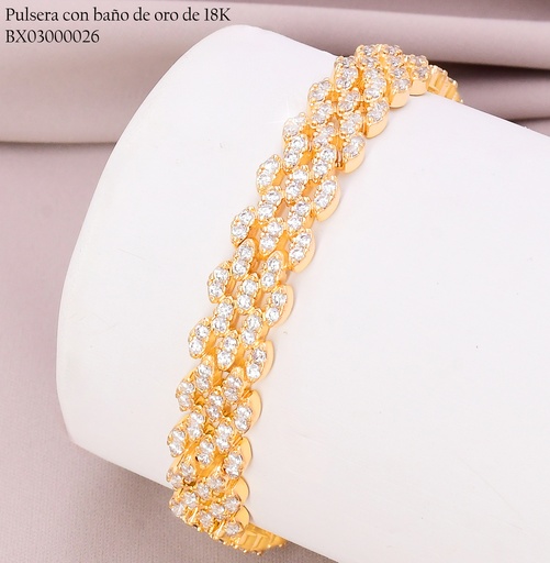 [BX03000026] PULSERA BAÑO DE ORO 18K. XUPING MARTILLADA ESLAB.CAD.C/ZIRC.N6028