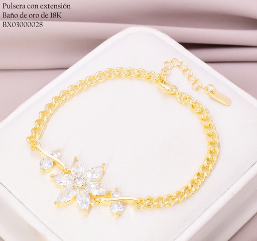 [BX03000028] PULSERA BAÑO DE ORO 18K. XUPING CADENA C/FLOR ZIRC.Z330
