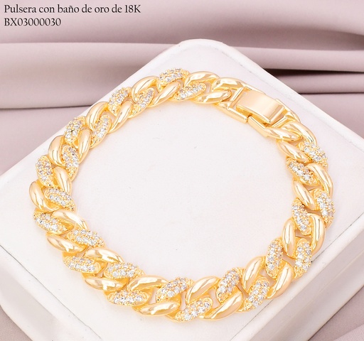 [BX03000030] PULSERA BAÑO DE ORO 18K. XUPING ESLAB DIAGONAL ZIRC.N6025