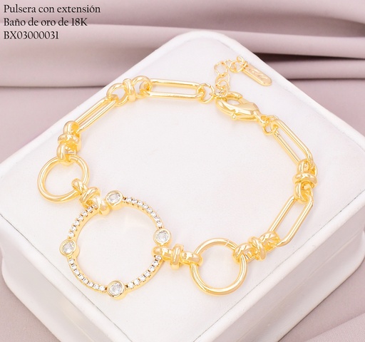 [BX03000031] PULSERA BAÑO DE ORO 18K. XUPING ESLAB.FIG.GEOM.CIRC.ZIRC Z616
