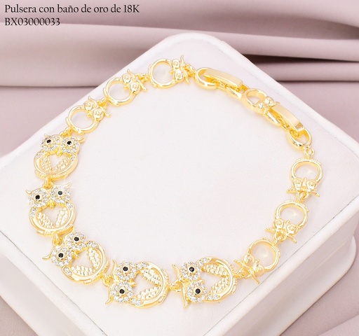 [BX03000033] PULSERA BAÑO DE ORO 18K. XUPING ESLABONES BUHOS Z292