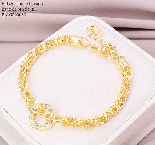 [BX03000035] PULSERA BAÑO DE ORO 18K. XUPING ESLAB.TRIPLES CENTRO CIRC.ZIRC.Z580