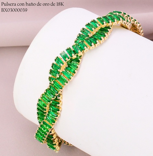 [BX03000039] PULSERA BAÑO DE ORO 18K. XUPING LINEAS ZIRC.VERDES ENLAZ.N6038