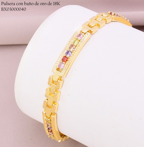 [BX03000040] PULSERA BAÑO DE ORO 18K. XUPING RECTANG.6 ZIRC.COL.Z283