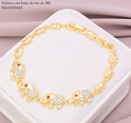 [BX03000043] PULSERA BAÑO DE ORO 18K. XUPING ESLAB.ELEFANTES ZIRC.Z281
