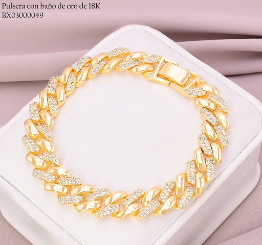 [BX03000049] PULSERA BAÑO DE ORO 18K. XUPING ESLAB.DIAGONAL LISA/ZIRC.N6027