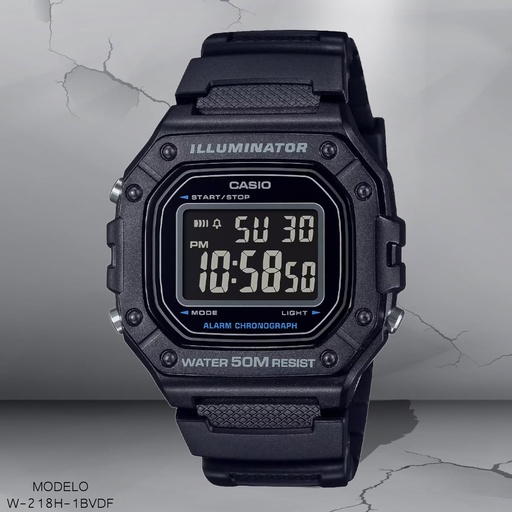 [W-218H-1BVDF] RELOJ CASIO DIGITAL W-218H-1BVDF RESINA NEGRA
