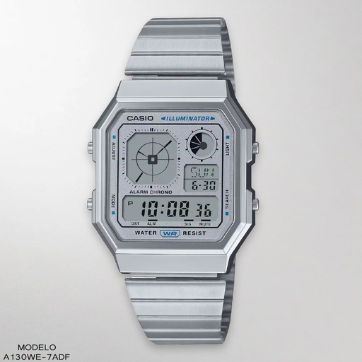[A130WE-7ADF] RELOJ CASIO DIGITAL CAB. A130WE-7ADF METAL PLAT.RELOJ CASIO ANA/DIG CAB. A130WE-7ADF METAL PLAT.