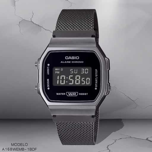[A168WEMB-1BDF] RELOJ CASIO DIGITAL  A168WEMB-1BDF METAL NEGRO