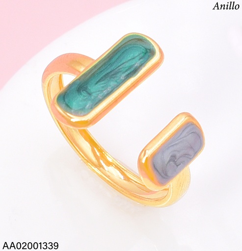 [AA02001339] ANILLO AJUSTABLE C/2 RECTANGULOS VERDE/AZUL RA773-45 012026
