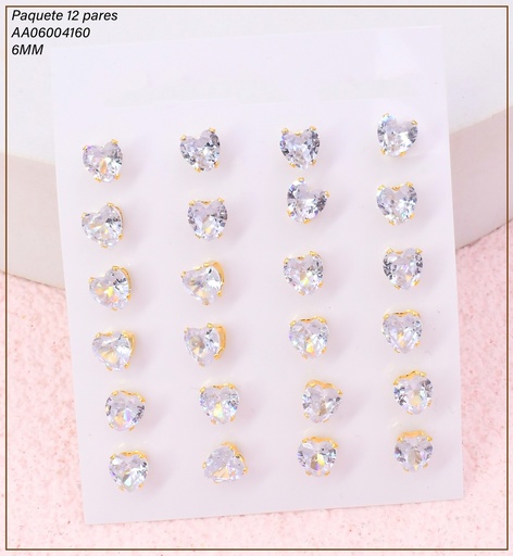[AA06004160] PAQ. 12 PARES ARETES ZIRC. CORAZON CRISTAL 6MM EA1375-216 012026 (TCC)