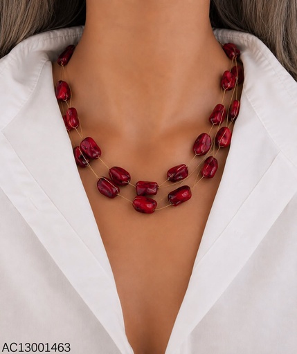 [AC13001463] CADENA TRIPLE PIEDRA NATURAL OV. IRREG. ROJO CA586-439 012026