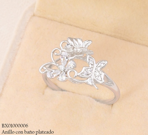 [BX01000006] ANILLO BAÑO PLATEADO.  MARIPOSAS ZIRC. RE360-428 012026 XUPING