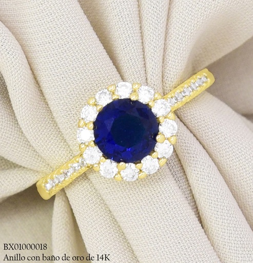 [BX01000018] ANILLO BAÑO DE ORO 14K. XUPING ZIRC RD AZUL RE374-428 012026