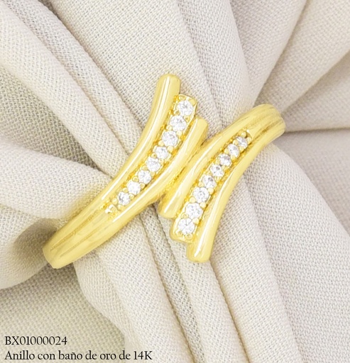 [BX01000024] ANILLO BAÑO DE ORO 14K. XUPING LINEAS ZIRC. RE381-428 012026