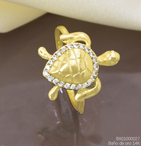 [BX01000027] ANILLO BAÑO DE ORO 14K. XUPING TORTUGA ZIRC. RE384-428 012026